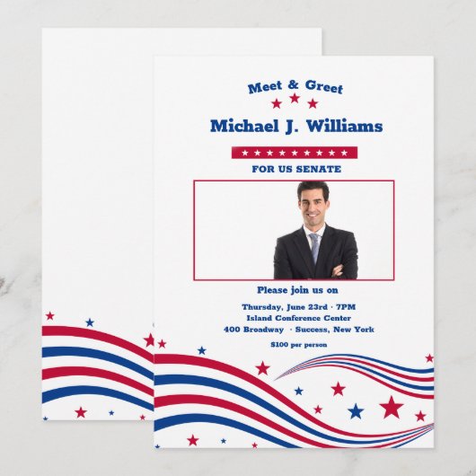 Sterren en Strepen Foto Fondsenwerving Invitatie Kaart (Voorkant / Achterkant)