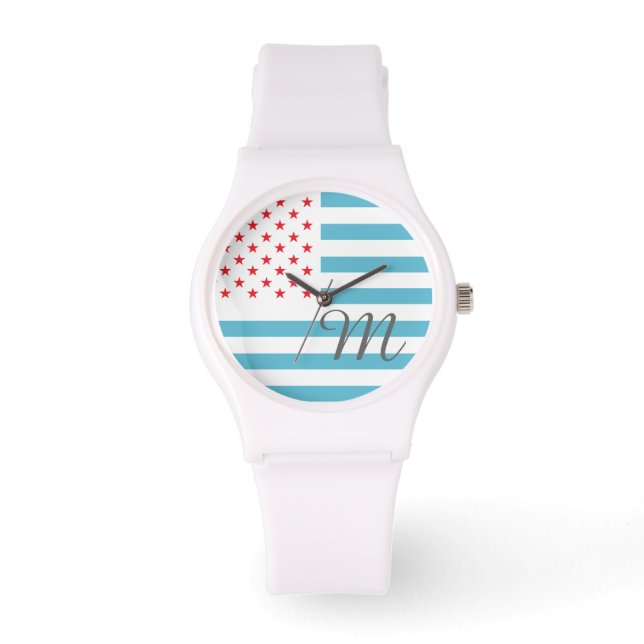 Sterren en strepen gepersonaliseerd monogram horloge (Voorkant)