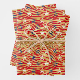 Sterren en strepen Gouden Glitter Onafhankelijkhei Inpakpapier Vel