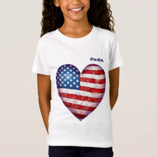 "Sterren en Strepen" Hart Gevormd met Naam Meisje T-shirt
