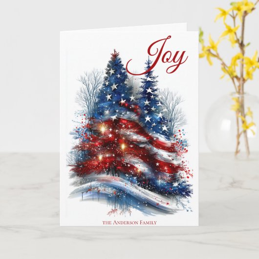 Sterren en strepen kerstboom kaart (Gele Bloem)