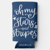 Sterren en Strepen Tekst ontwerp 4 juli Feestje Seltzer Blikjeskoeler (Achterkant)