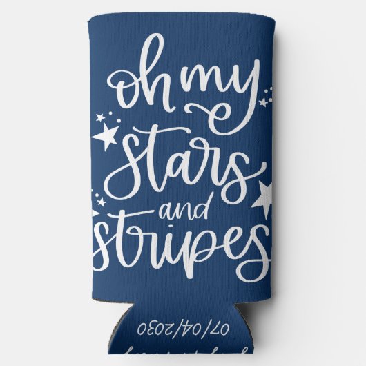 Sterren en Strepen Tekst ontwerp 4 juli Feestje Seltzer Blikjeskoeler (Achterkant)