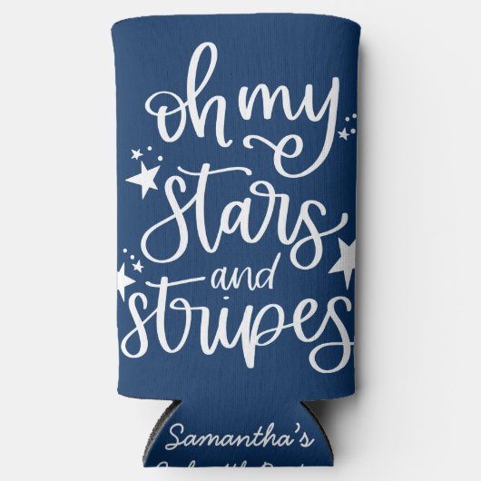 Sterren en Strepen Tekst ontwerp 4 juli Feestje Seltzer Blikjeskoeler (Voorkant)