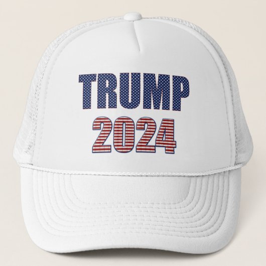 Sterren en strepen Typografie Trump 2024 Trucker Pet (Voorkant)