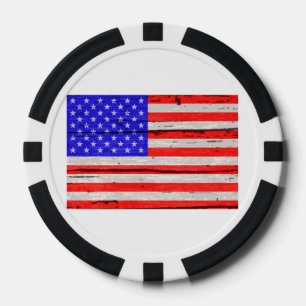 Sterren en strepen vlag op oud hout poker chips