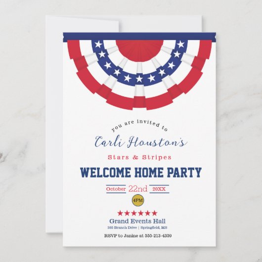 Sterren en strepen Welkom Home Party Uitnodiging (Voorkant)