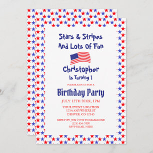 Sterren en stripes 1e verjaardag kaart