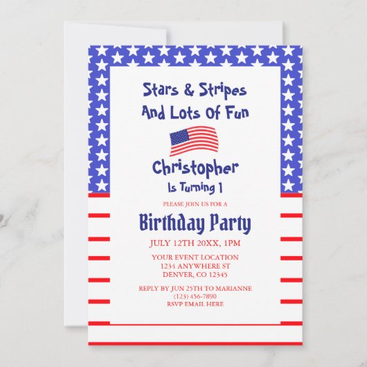 Sterren en stripes 1e verjaardag kaart (Voorkant)