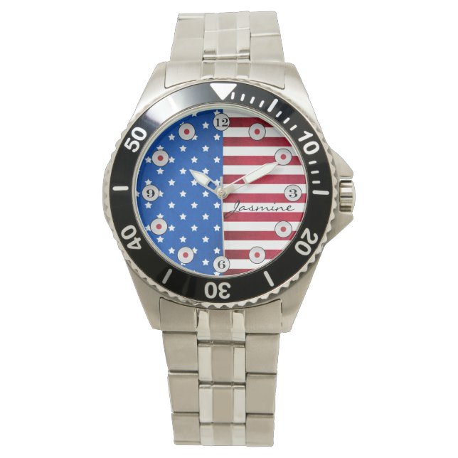 Sterren en Stripes-Amerikaanse vlag van Shirley Ta Horloge (Voorkant)