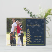 Sterren en Stripes, kerstmarineblauw en goud Feestdagenkaart (Staand voorkant)