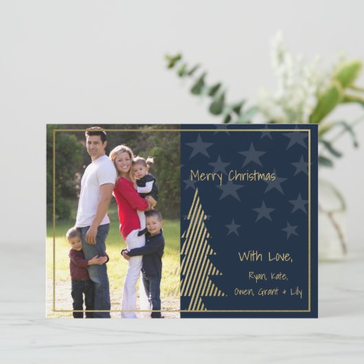 Sterren en Stripes, kerstmarineblauw en goud Feestdagenkaart (Staand voorkant)
