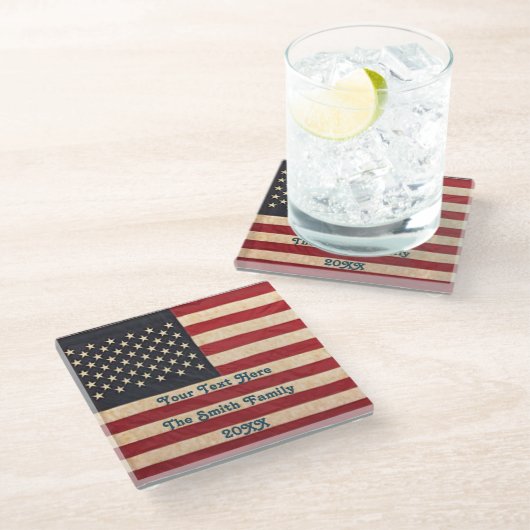 sterren en stripes met Amerikaanse vlag Glazen Onderzetter (Schuin)