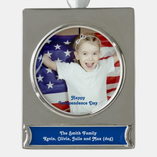  sterren en stripes met Amerikaanse vlag Verzilverd Banner Ornament (Voorkant)