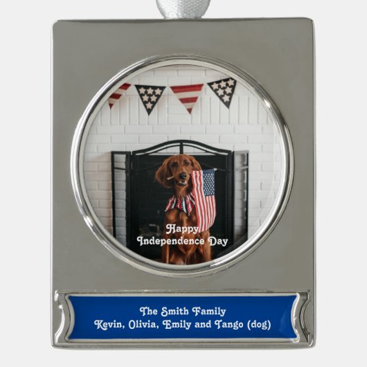  sterren en stripes met Amerikaanse vlag Verzilverd Banner Ornament (Voorkant)