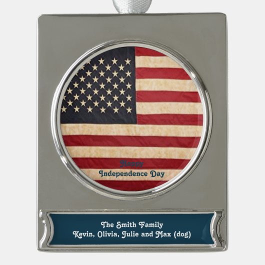 sterren en stripes met Amerikaanse vlag Verzilverd Banner Ornament (Voorkant)