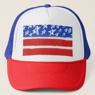 Sterren en Stripes, patriottisch, op 4 juli vierka Trucker Pet