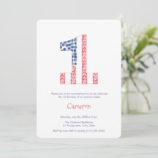Sterren en stripes Unisex zomer 1e verjaardag Kaart (Staand voorkant)