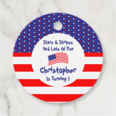 sterren en strips 1e verjaardag bedankjes labels (Voorkant)