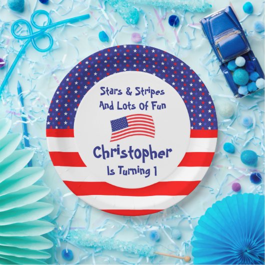 sterren en strips 1e verjaardag papieren bordje (Feest)