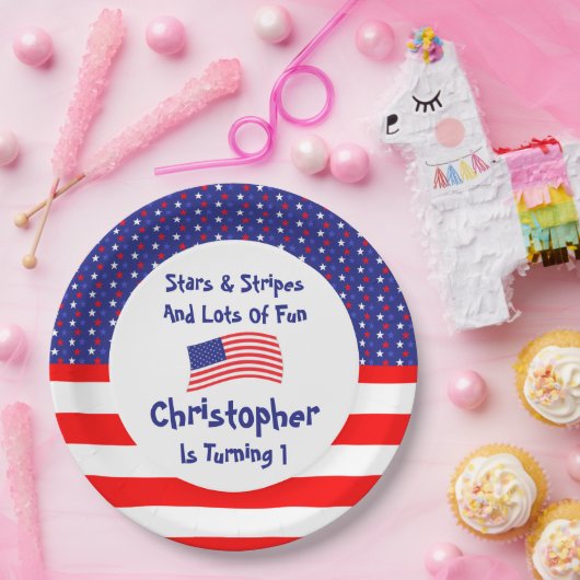 sterren en strips 1e verjaardag papieren bordje (Feest)