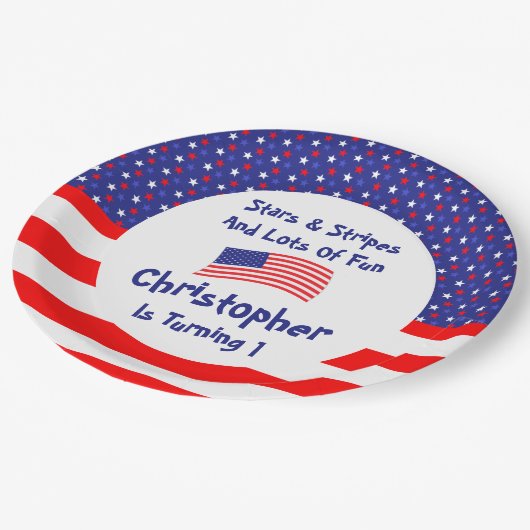 sterren en strips 1e verjaardag papieren bordje (Gekanteld)