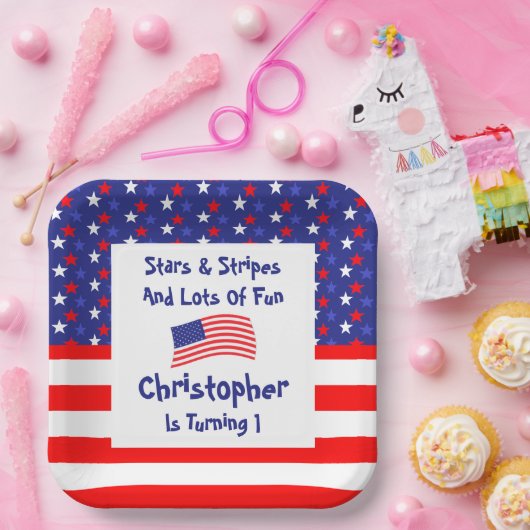 sterren en strips 1e verjaardag papieren bordje (Feest)