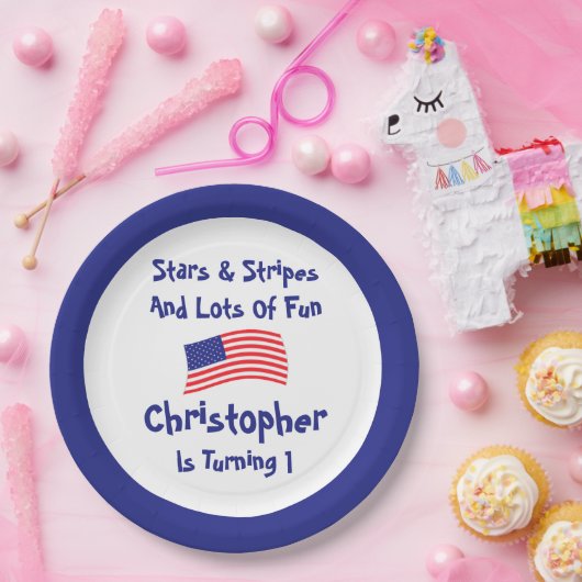 sterren en strips 1e verjaardag papieren bordje (Feest)