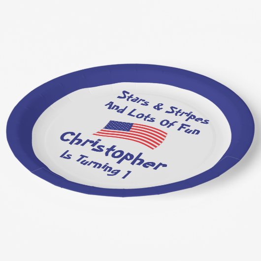 sterren en strips 1e verjaardag papieren bordje (Gekanteld)