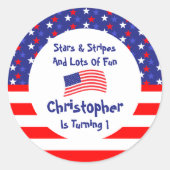 sterren en strips 1e verjaardag ronde sticker (Voorkant)