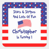 sterren en strips 1e verjaardag vierkante sticker (Voorkant)