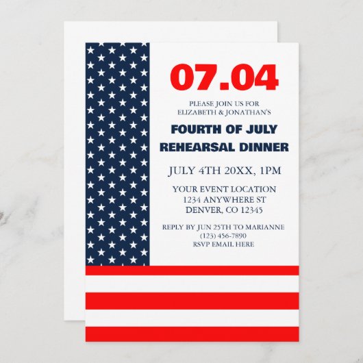 Sterren en strips Vlag 4 juli repetitief diner Kaart (Voorkant / Achterkant)