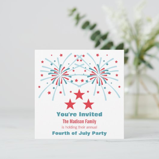 Sterren en vuurwerk uitnodigen kaart (Staand voorkant)