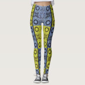 Sterren en wielen in blauw en geel leggings (Voorkant)