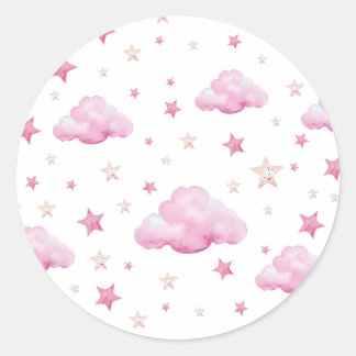 Sterren en wolkenpatroon PInk Ronde Sticker