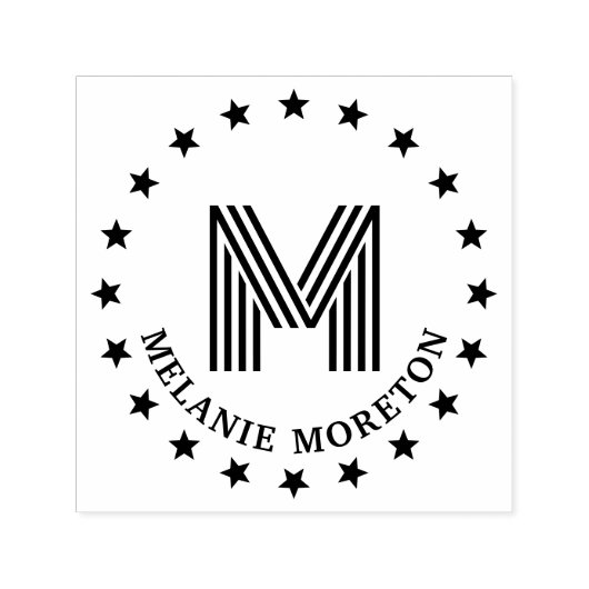 Sterren Frame en Strepen Initiële Naam Monogram Zelfinktende Stempel (Design)