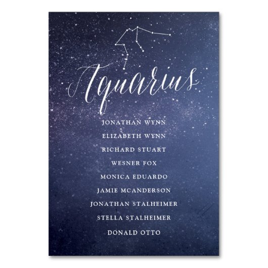 Sterren Galaxy Bruiloft Zitkaart Kaart Aquarius (Voorkant)