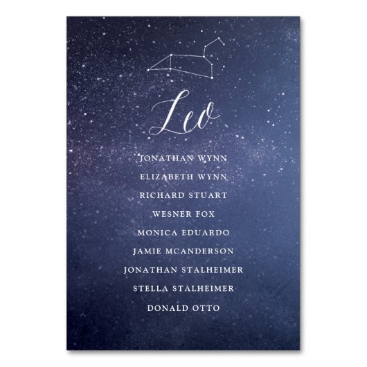Sterren Galaxy Bruiloft Zitkaart Kaart Leo (Voorkant)