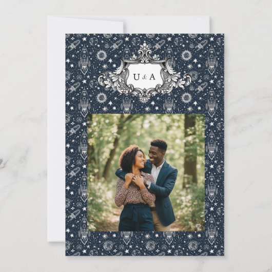 Sterren Galaxy Space Science Custom Photo Wedding Kaart (Achterkant)