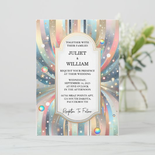 Sterren Glam Bright Pastel Ombre Glitter Bruiloft Kaart (Staand voorkant)