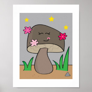 Sterren glimlachende paddestoel Bloemrijke natuu Poster
