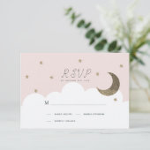 Sterren & Halve Maan Roze Meisje Doop RSVP (Staand voorkant)