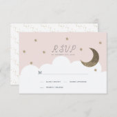 Sterren & Halve Maan Roze Meisje Doop RSVP (Voorkant / Achterkant)