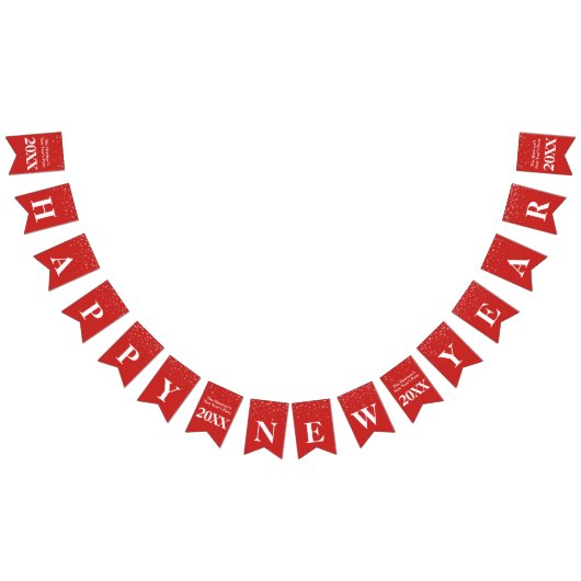 Sterren Happy Nieuwjaar rood-witte viering Vlaggetjes (Alle)