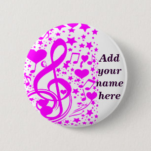 Sterren, hart en muzieknoten-roze_ ronde button 5,7 cm