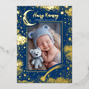 Sterren Hemel Cute Blauwe Pasgeboren Foto's Geboor Folie Uitnodiging