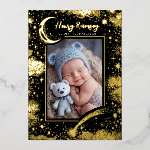 Sterren Hemel Cute Pasgeboren Foto's Geboorte Folie Uitnodiging