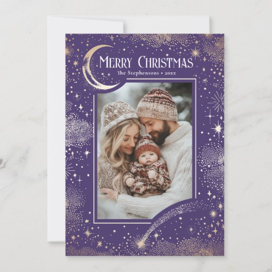 Sterren Hemelse Magische Vrolijke Kerstfoto Feestdagenkaart (Voorkant)