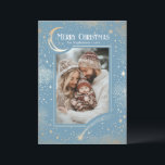 Sterren Hemelse Magische Vrolijke Kerstfoto Feestdagenkaart<br><div class="desc">Vrolijke kerst Kaart met een unieke hemelse twist! Vier dit vakantieseizoen met een elegante kaart met hemelse thema's met een adembenemend sterrennachtontwerp en de gekoesterde foto van uw gezin. De zachte lichtblauwe en gouden tinten creëer hebben een magische sfeer die perfect de vreugde en het wonder van Kerstmis vastlegt. Het...</div>