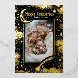 Sterren Hemelse Magische Vrolijke Kerstfoto Folie Feestdagenkaart